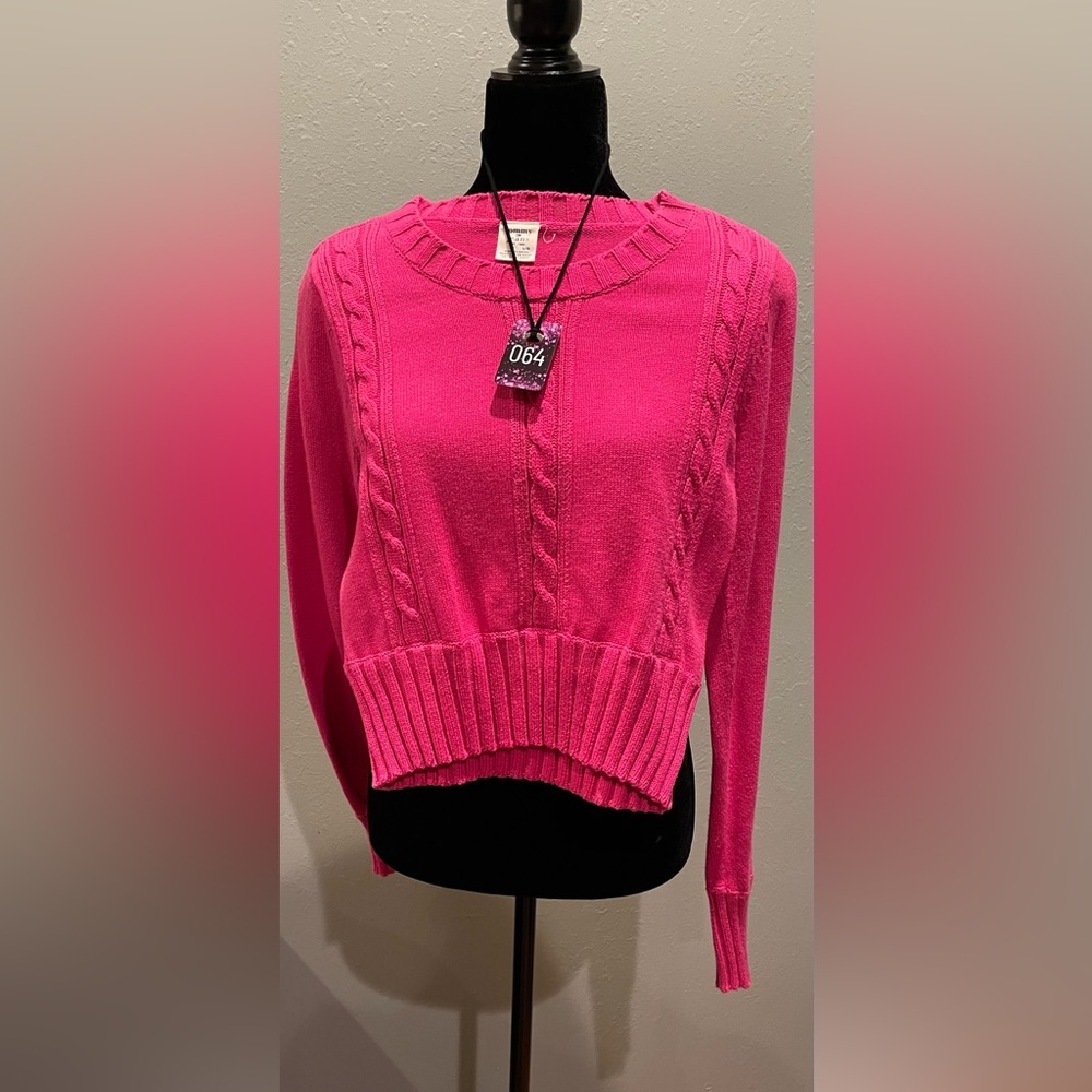 Tommy jeans, Juniors L, fuchsia, colored, crewneck, cropped long sleeve sweater